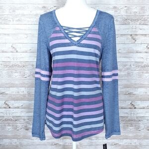 Derek Heart Top Raglan Striped Tee Pink Blue 195